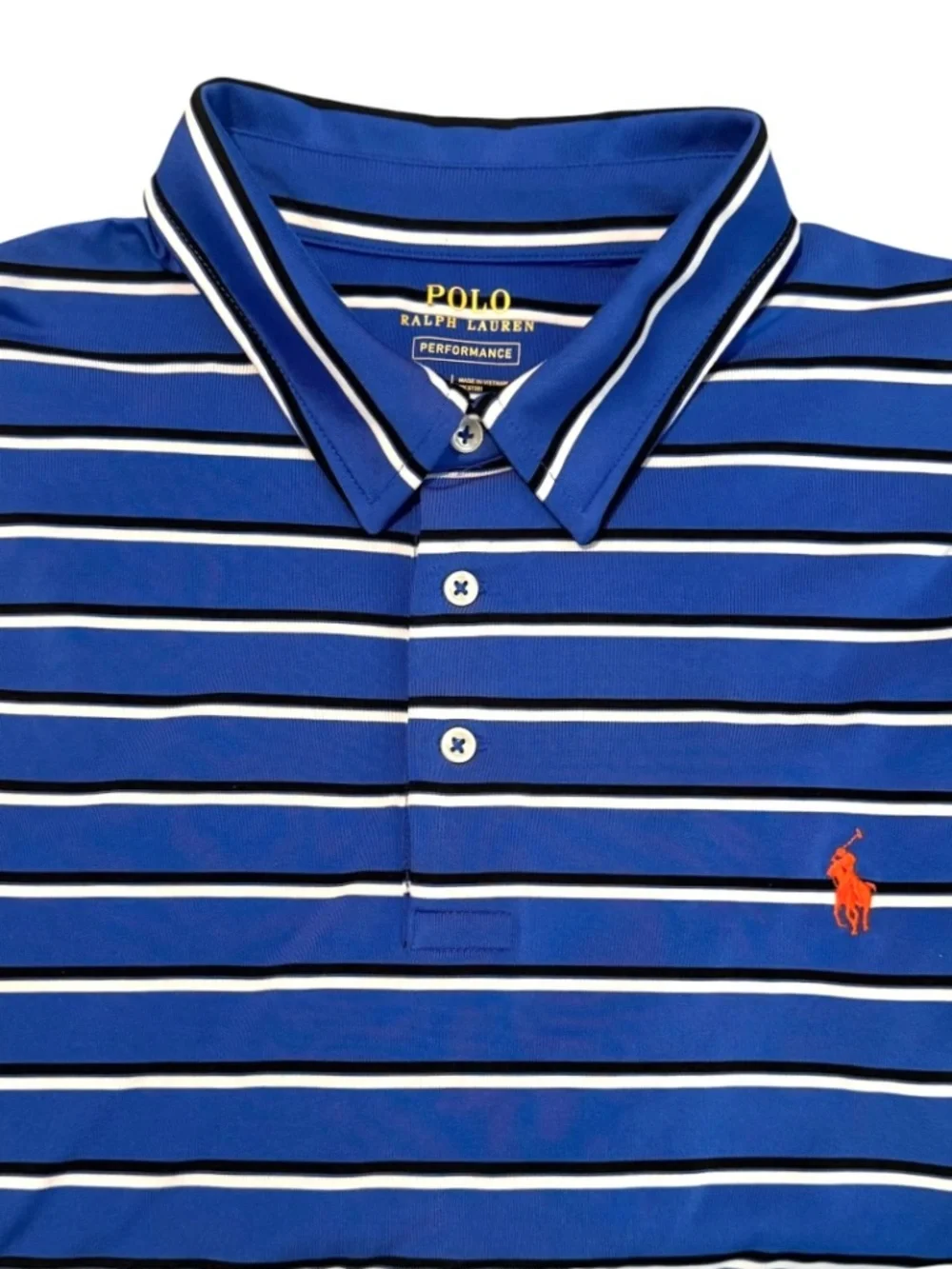 Polo Ralph Lauren Performance Blue w/Black White Stripe Polo Shirt XL Mens